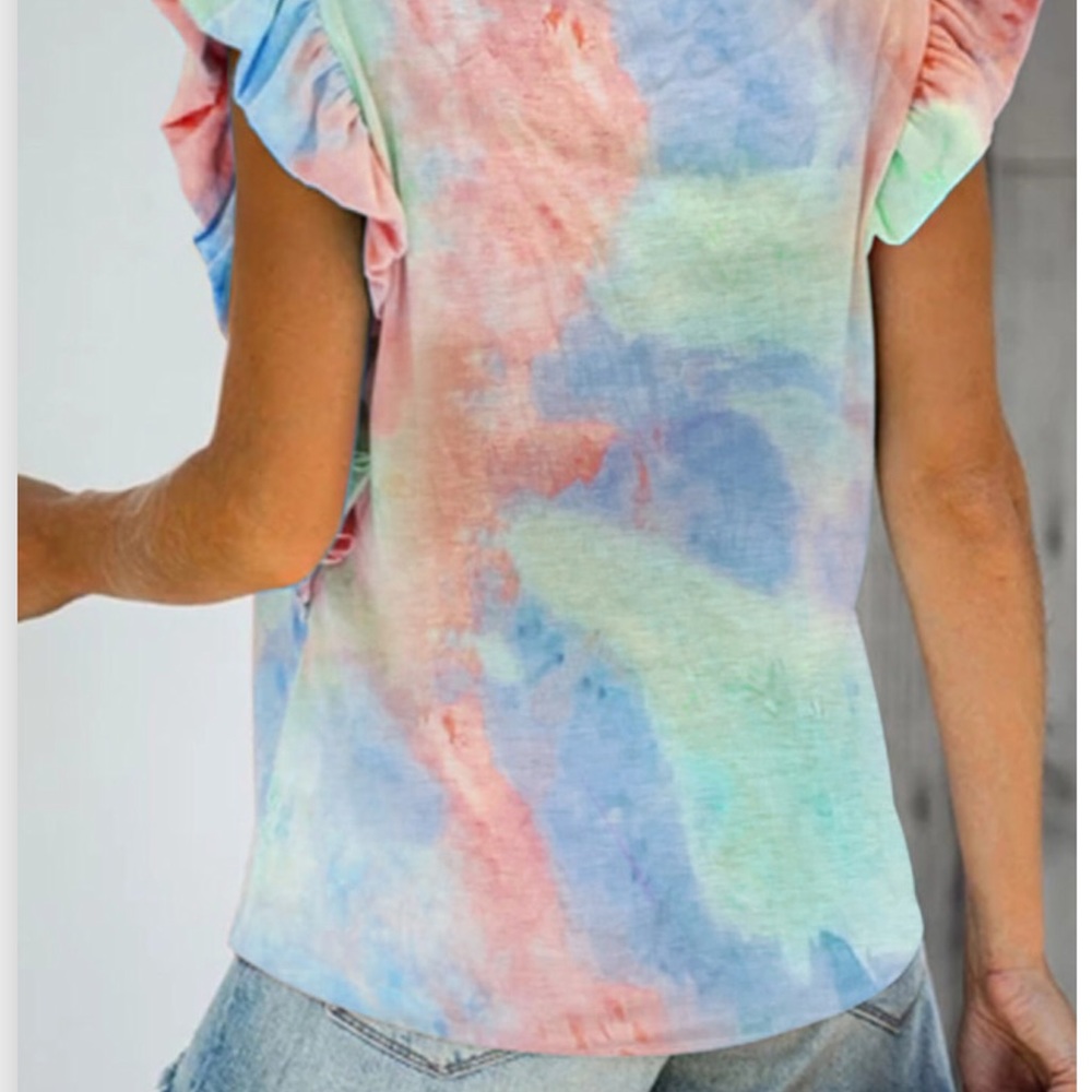 1 left! Orange/Blue Slvless Top w/Ruffles &Pocket! - Picture 2 of 6